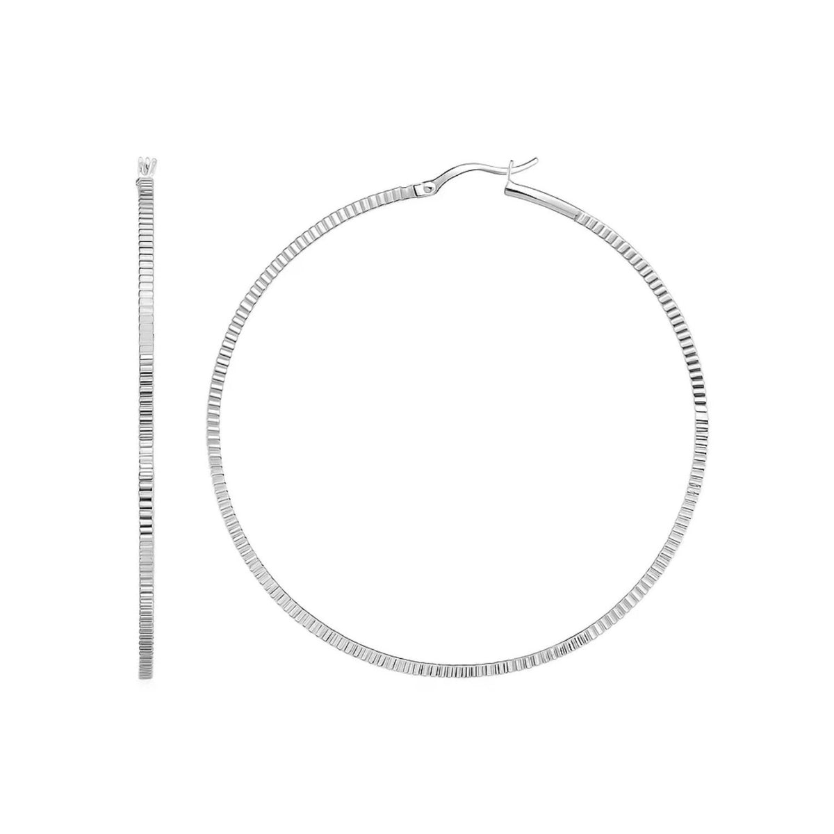 Ridge Textured Hoop Earrings in Sterling Silver (2x50mm)