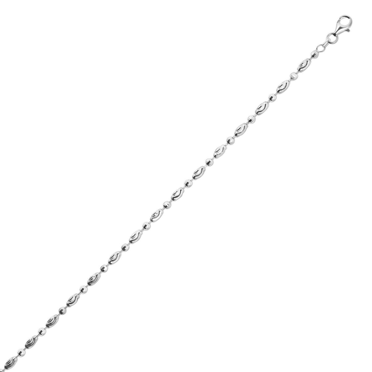 Moon Cut Oval Bead Chain in Rhodium-Plated Silver (3.00 mm)