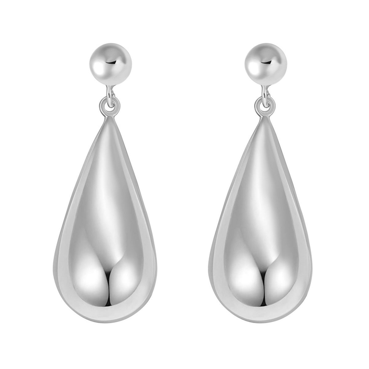 Puffed Teardrop Dangle Earrings in Rhodium-Plated Silver