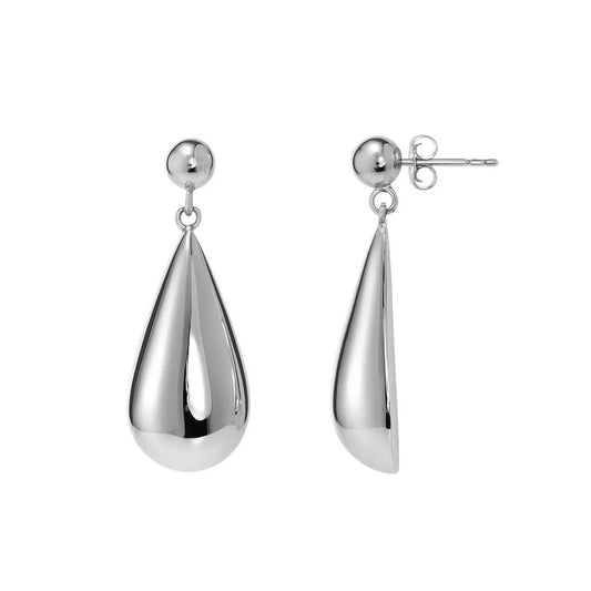 Puffed Teardrop Dangle Earrings in Rhodium-Plated Silver