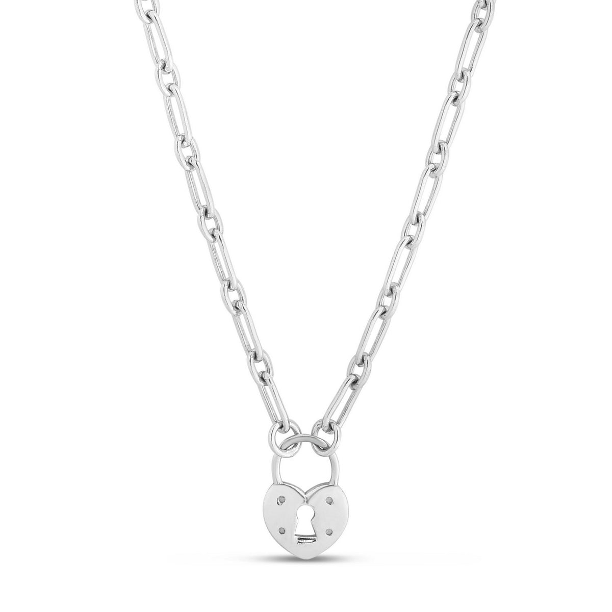Pad Lock Necklace in Rhodium-Plated Sterling Silver
