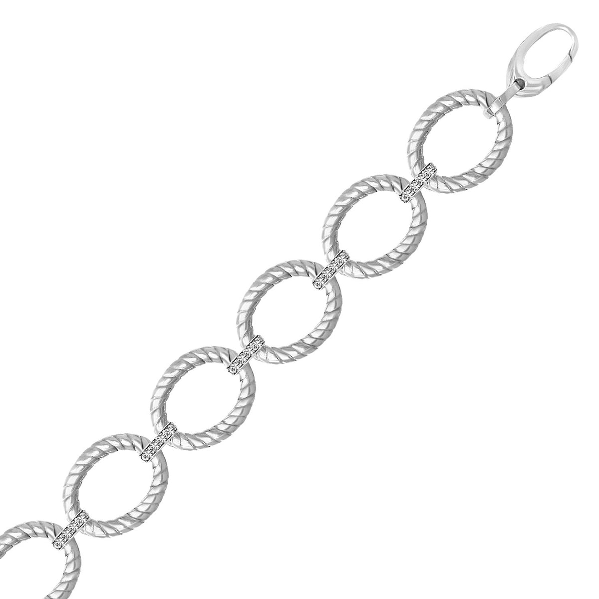 Diamond Accented Cable Oval Bracelet in Rhodium-Finished Sterling Silver (12.70 mm)