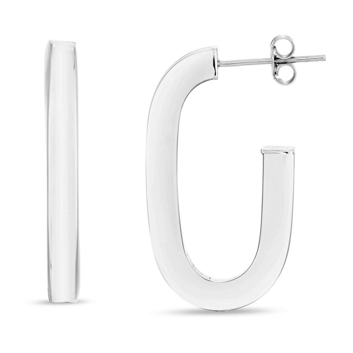 Thick Oval Link C-Hoop Earrings in Sterling Silver