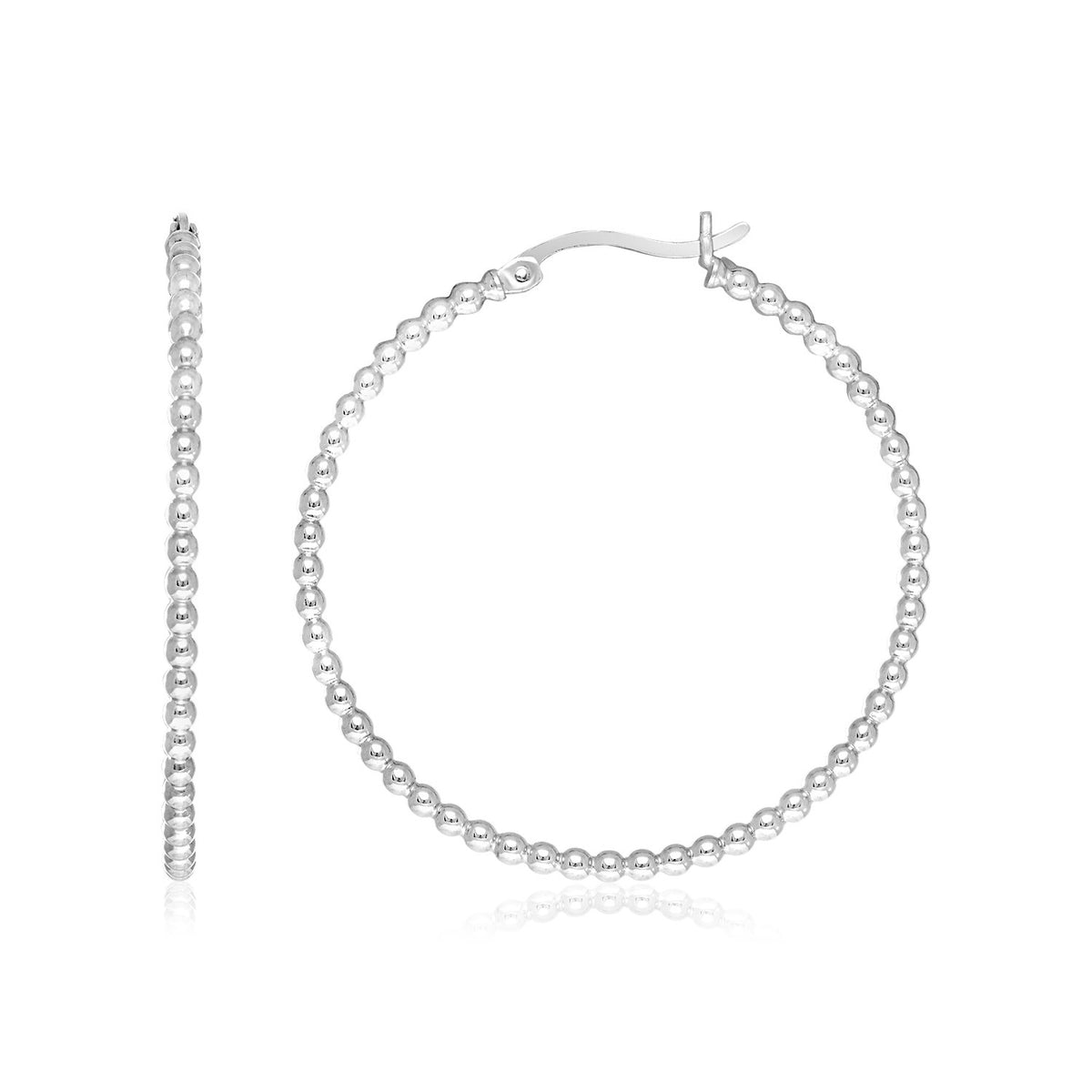 Beaded Texture Round Hoop Earrings in Sterling Silver