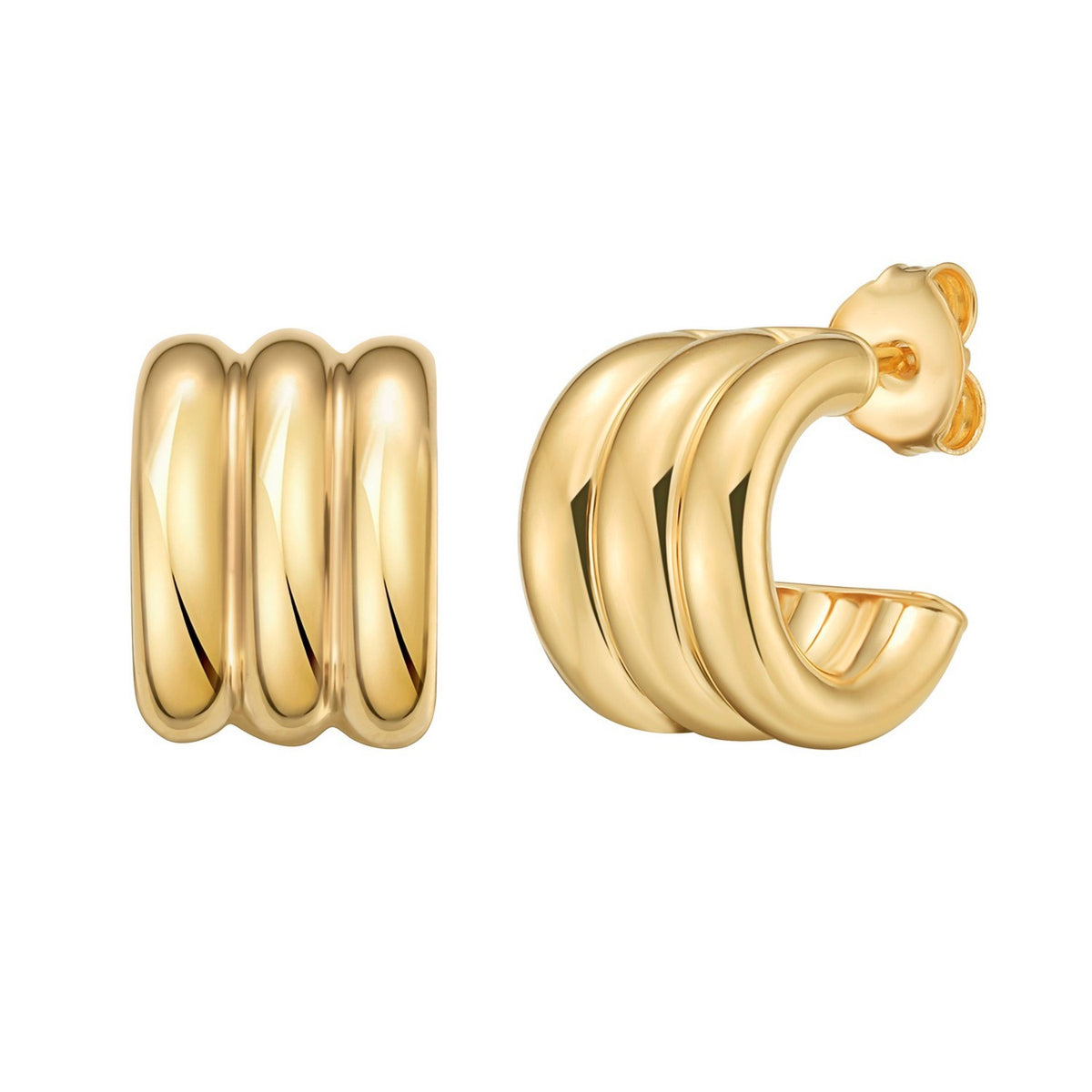 Triple Row C-Hoop Earrings in Yellow Gold-Plated Silver