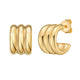 Triple Row C-Hoop Earrings in Yellow Gold-Plated Silver