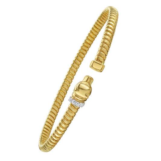 Panther Tubogas Cuff Bangle with Diamonds in 14K Yellow Gold