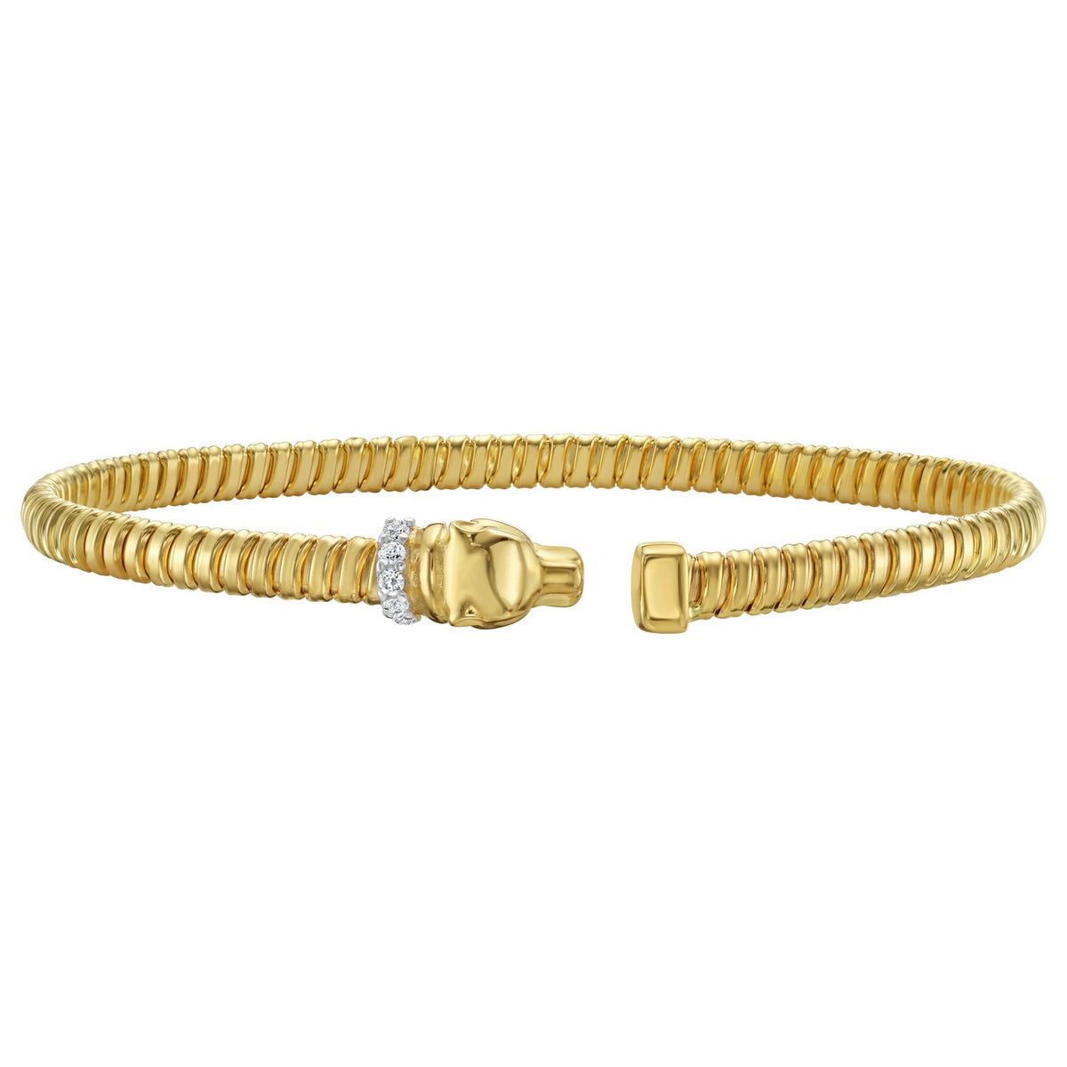 Panther Tubogas Cuff Bangle with Diamonds in 14K Yellow Gold