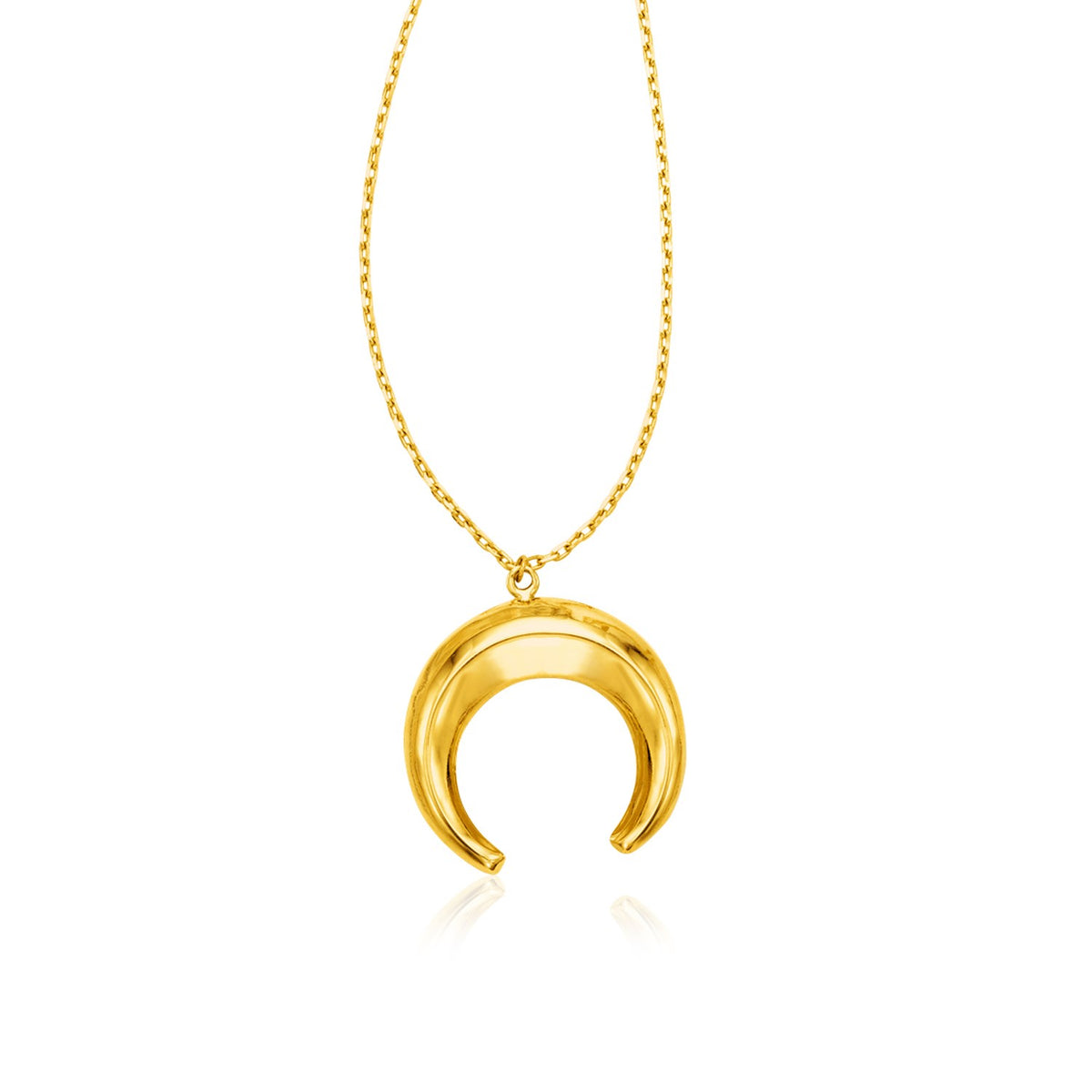 Domed Crescent Moon Necklace in 14K Yellow Gold