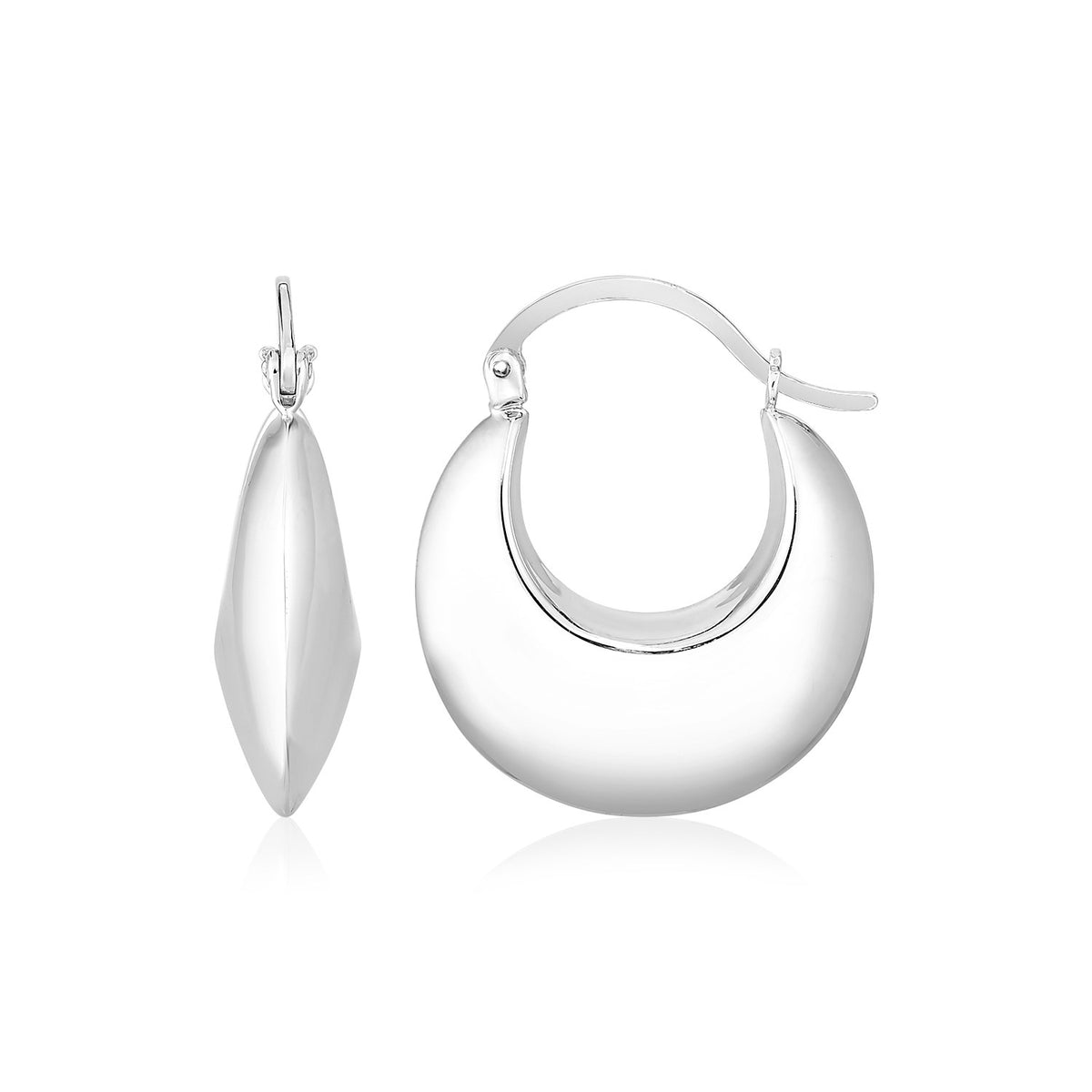Polished Puffed Hoop Earrings in Sterling Silver