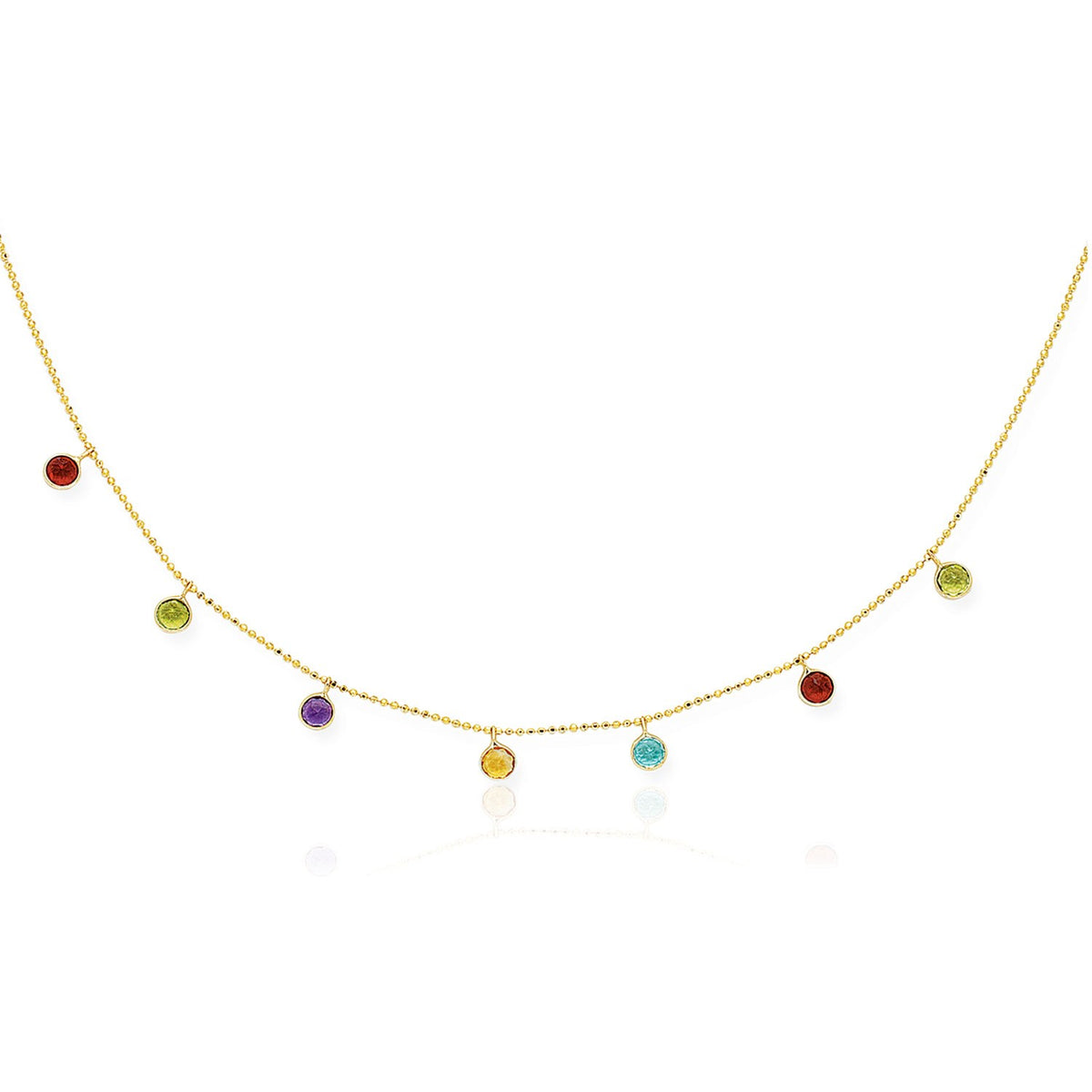 Multi-Color Stone Charm Necklace in 14K Yellow Gold