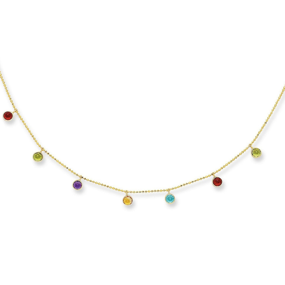 Multi-Color Stone Charm Necklace in 14K Yellow Gold