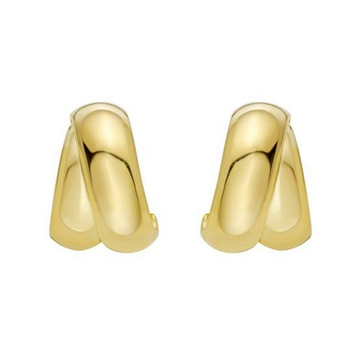 Puffed Double Row Crossover C-Hoop Earrings in Yellow Gold-Plated Sterling Silver