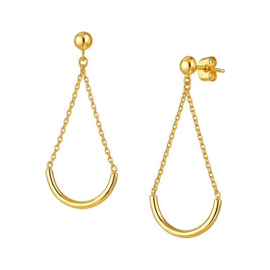 Chain and Curved Bar Drop Earrings in 14K Yellow Gold