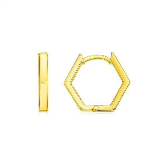 Hexagon Huggie Hoop Earrings in 14K Yellow Gold