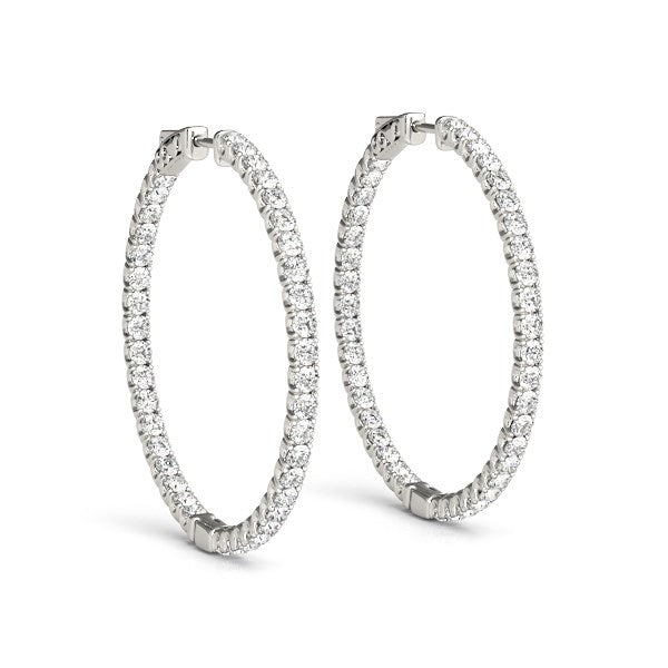 Diamond Hoop Earrings with Shared Prong Setting in 14K White Gold (2 cttw)