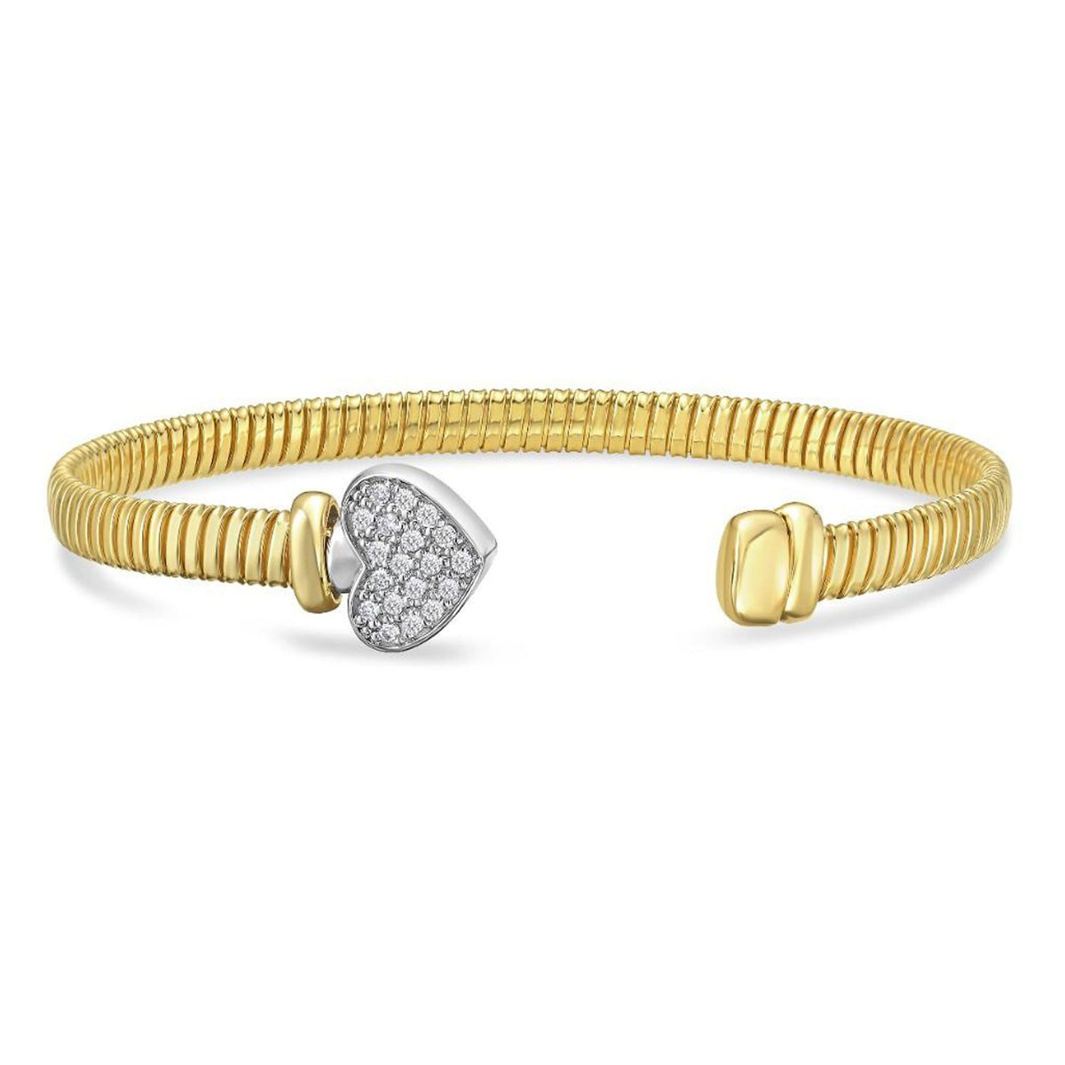 Pavé Diamond Heart Tubogas Cuff Bangle in 14K Two-Tone Gold