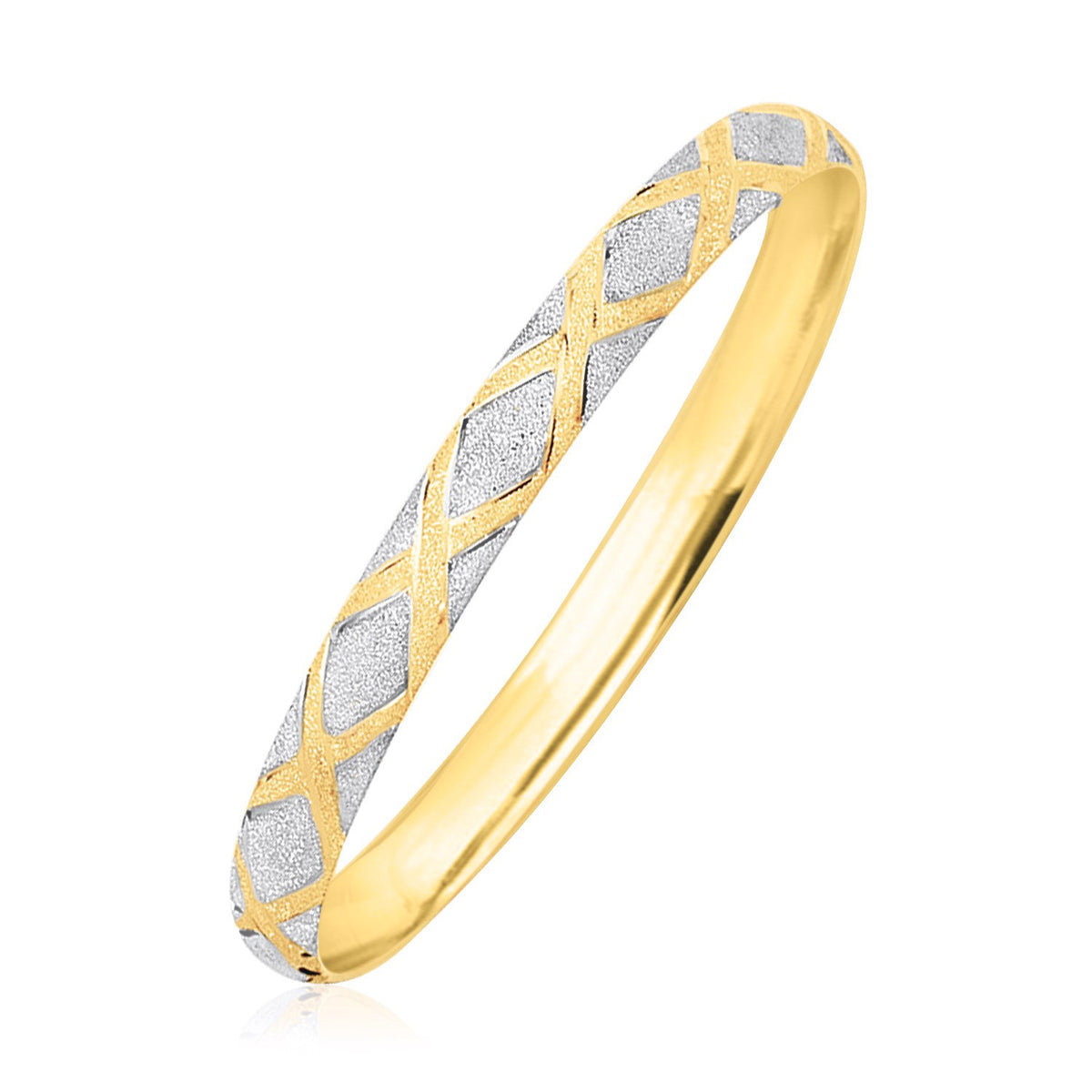 Geometric Diamond Motif Bangle in 10K Two-Tone Gold (6.00 mm)