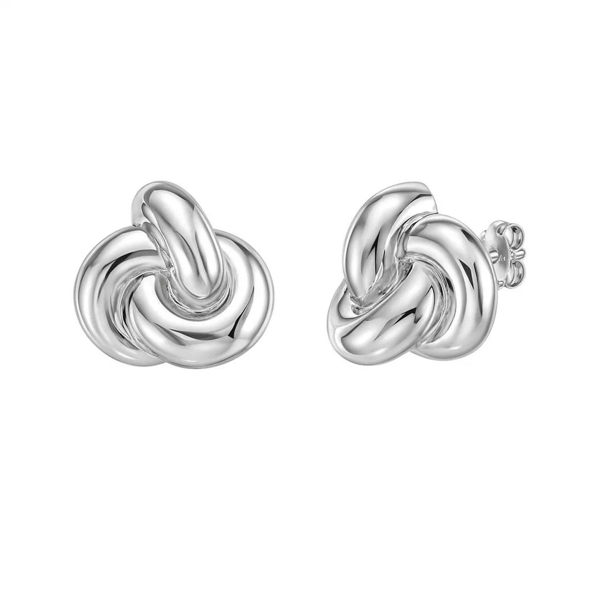 Puffed Love Knot Stud Earrings in Sterling Silver