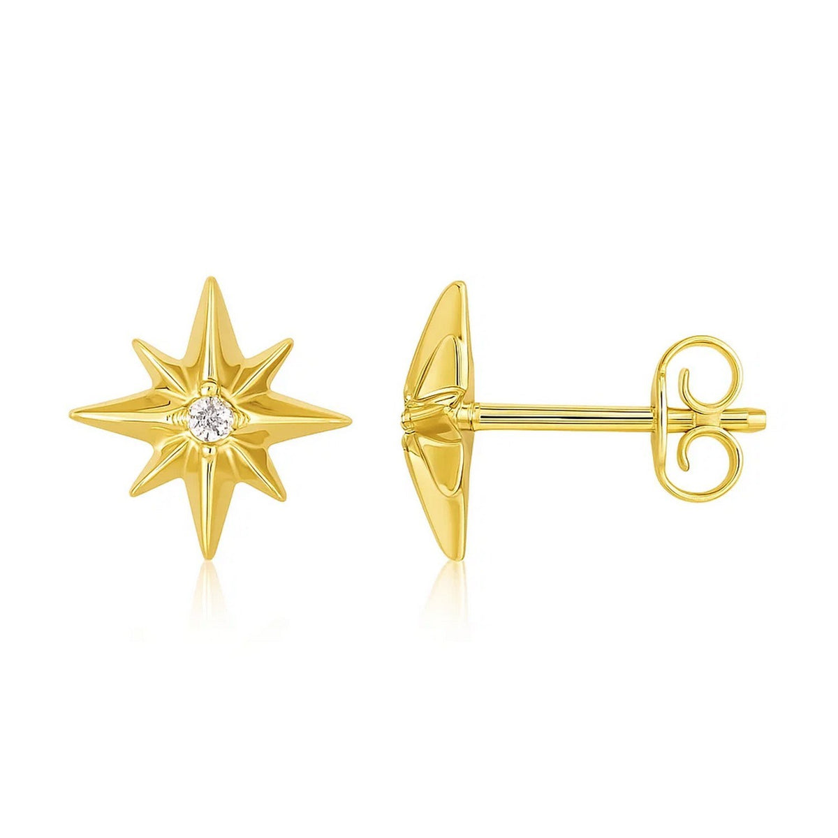 North Star Diamond Stud Earrings in 14K Yellow Gold