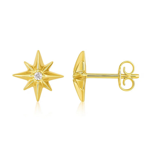 North Star Diamond Stud Earrings in 14K Yellow Gold