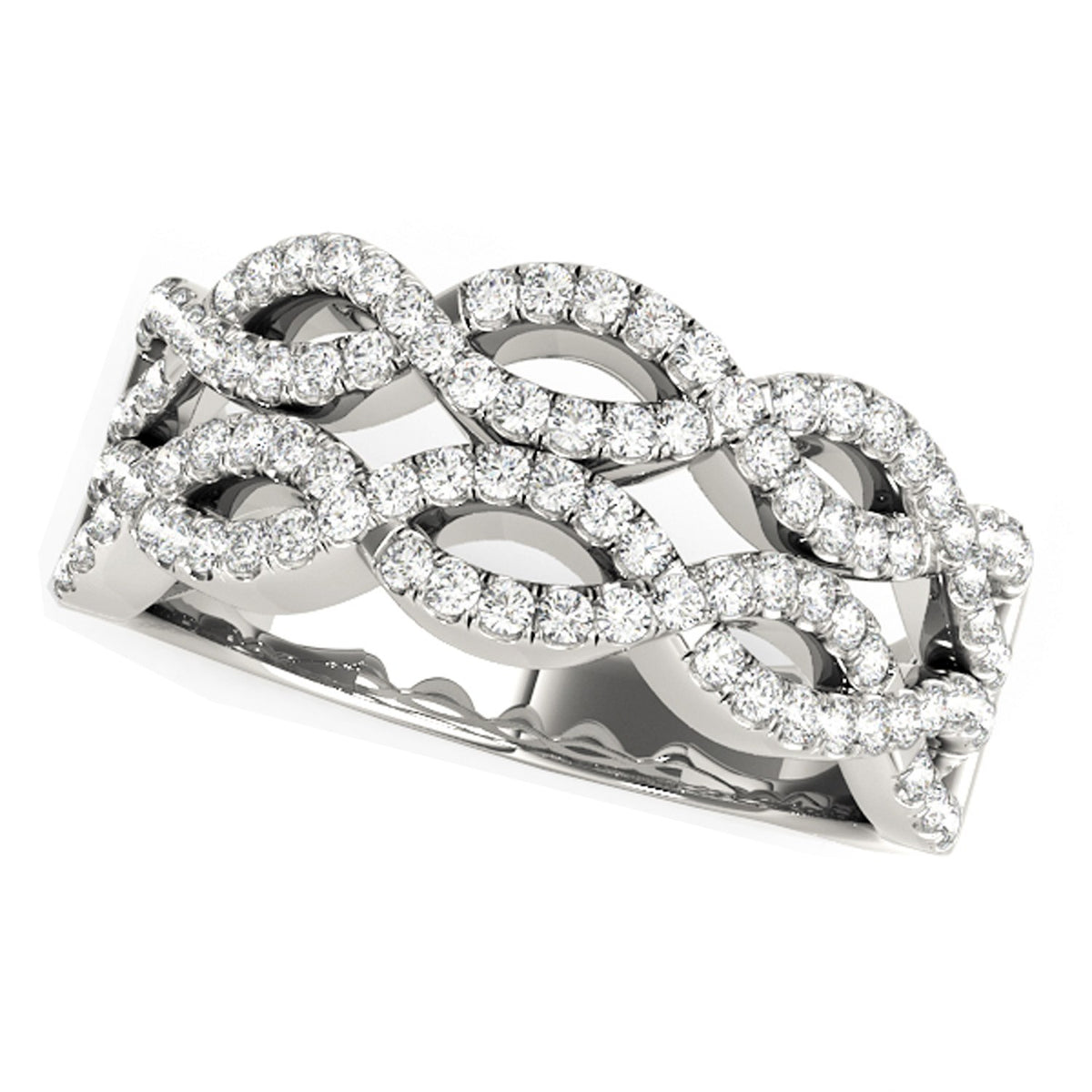 Double Interlocking Waves Diamond Ring in 14K White Gold (5/8 cttw)