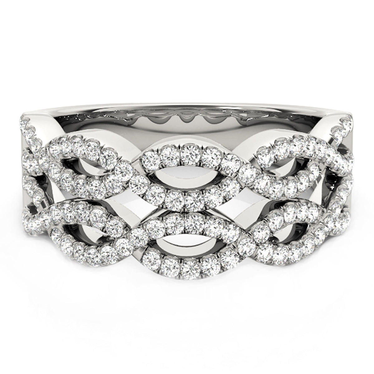 Double Interlocking Waves Diamond Ring in 14K White Gold (5/8 cttw)