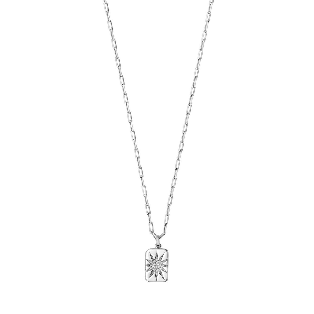 CZ Starburst Locket Necklace in Rhodium-Plated Sterling Silver