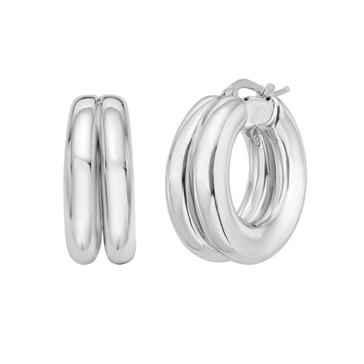 Puffed Double Row Hoop Earrings in Sterling Silver