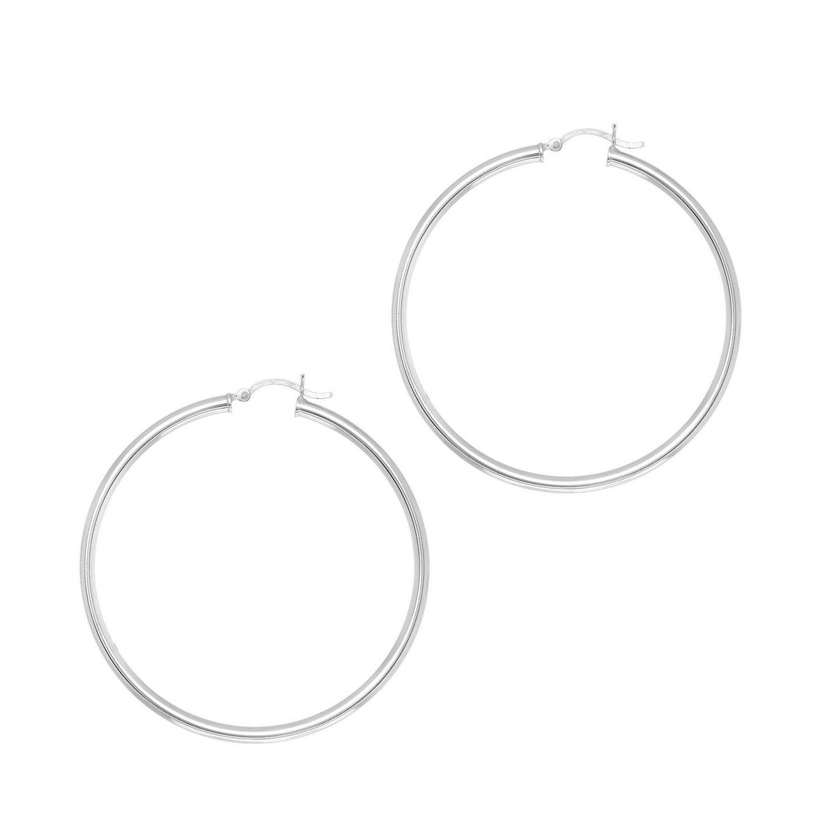 Rhodium-Plated Hoop Earrings in Sterling Silver (3x50mm)