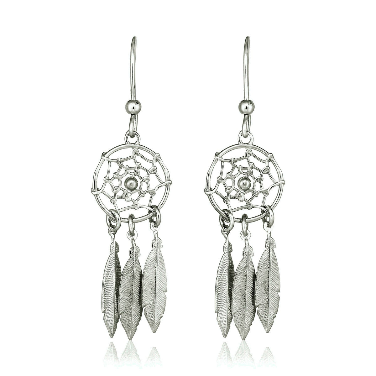 Dream Catcher Dangle Earrings in Sterling Silver