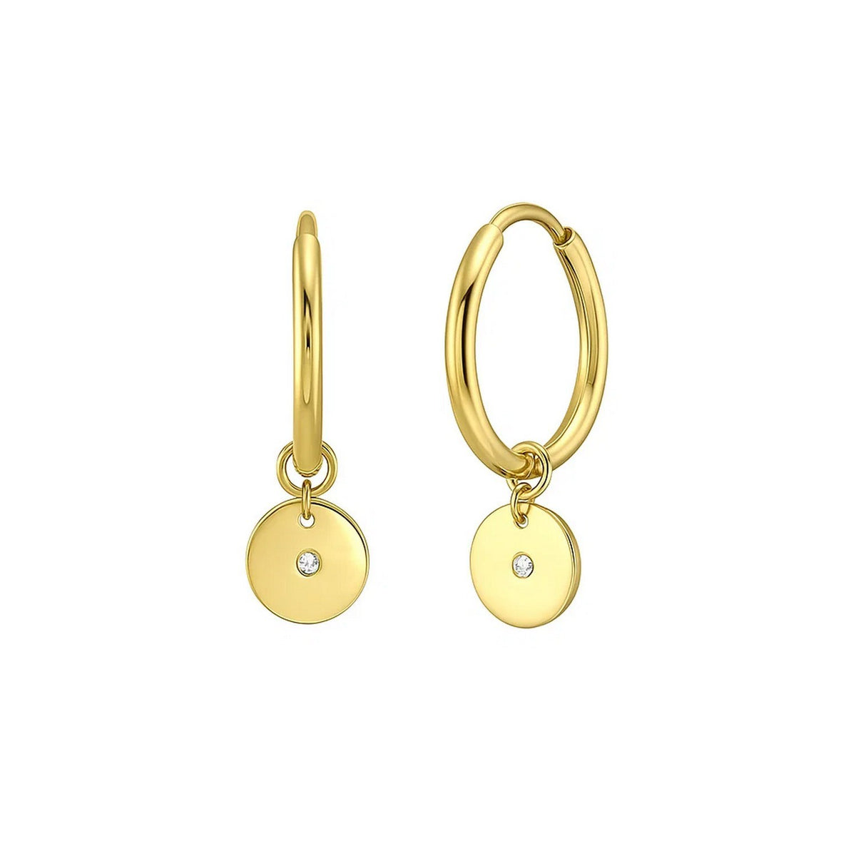 Diamond Disc Charm Hoop Earrings in 14K Yellow Gold