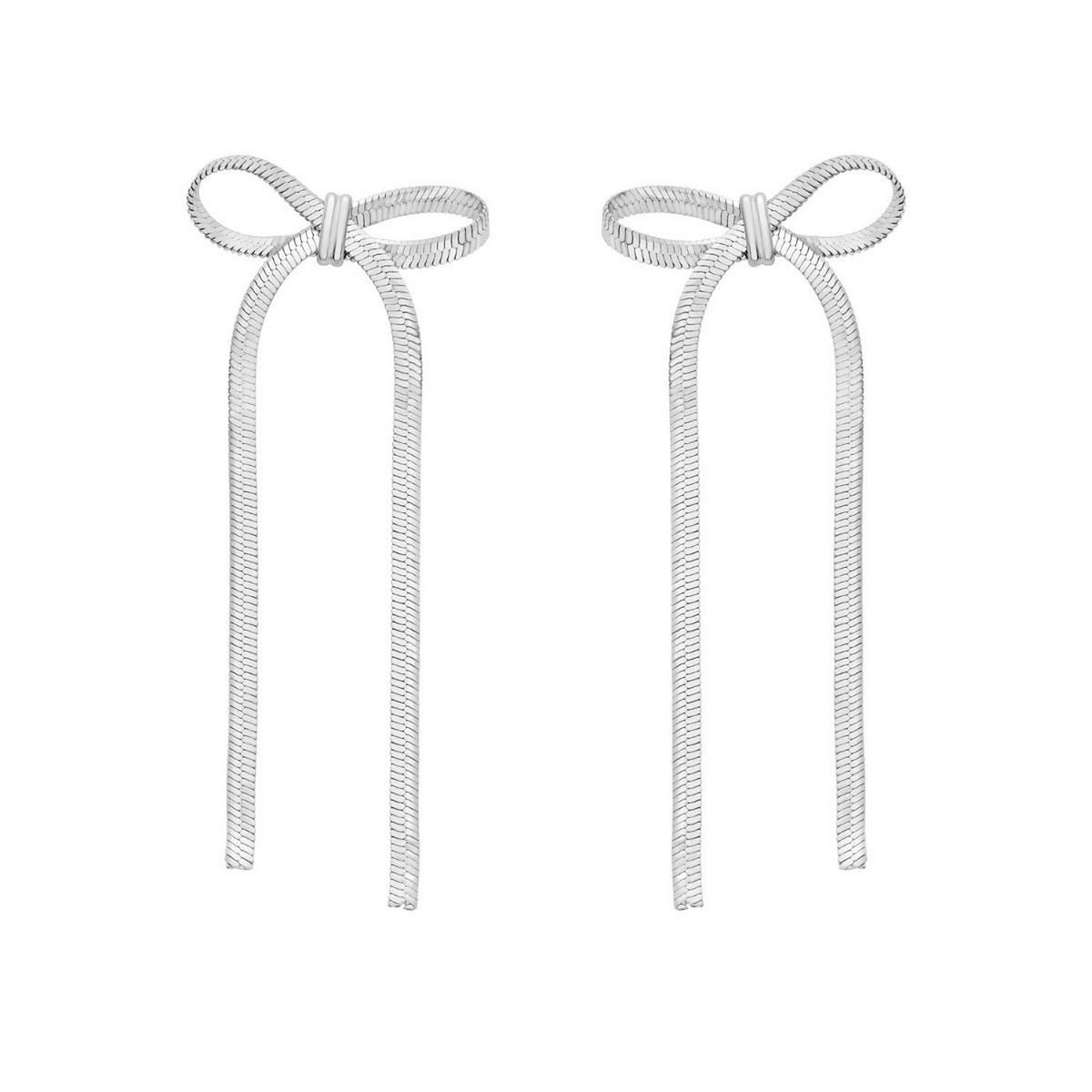 Snake Chain Bow Drop Dangle Earrings in Sterling Silver