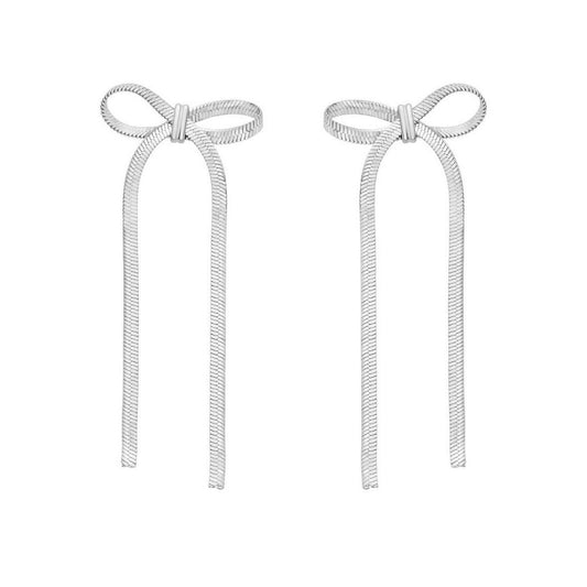 Snake Chain Bow Drop Dangle Earrings in Sterling Silver