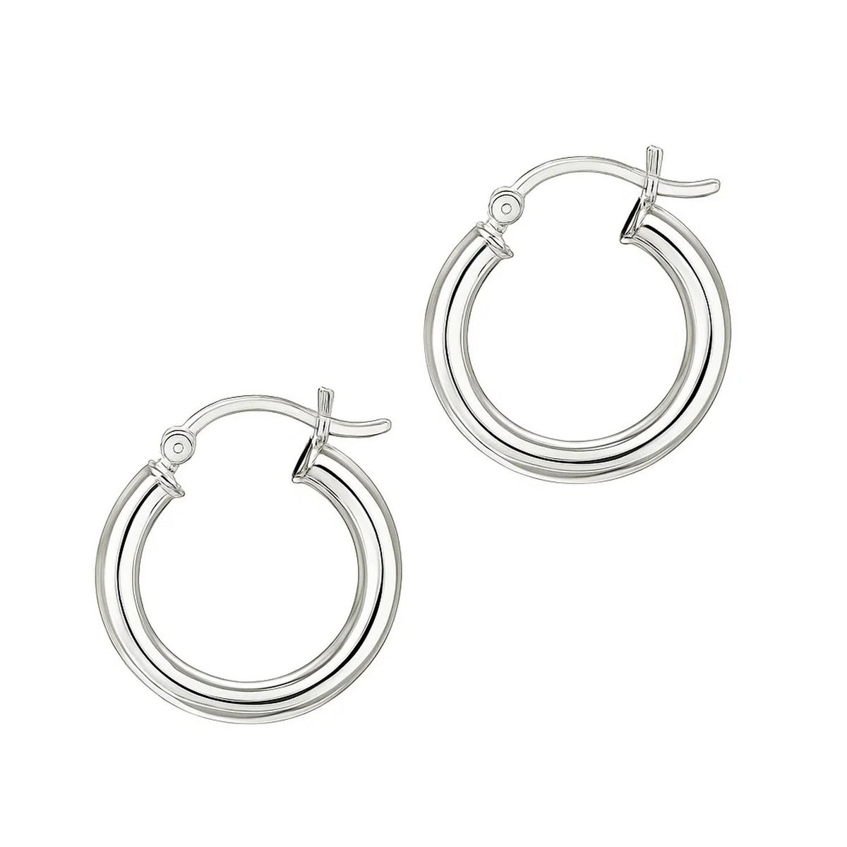 Polished Hoop Earrings in Rhodium-Plated Sterling Silver (3x15mm)