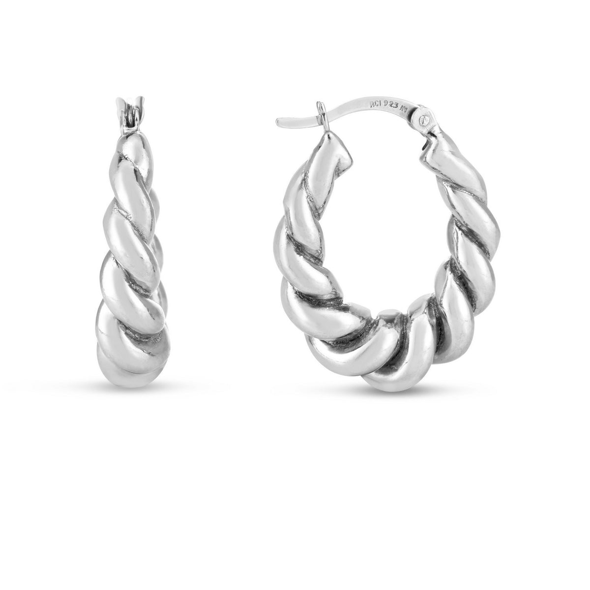 Twisted Hoop Earrings in Rhodium-Plated Sterling Silver