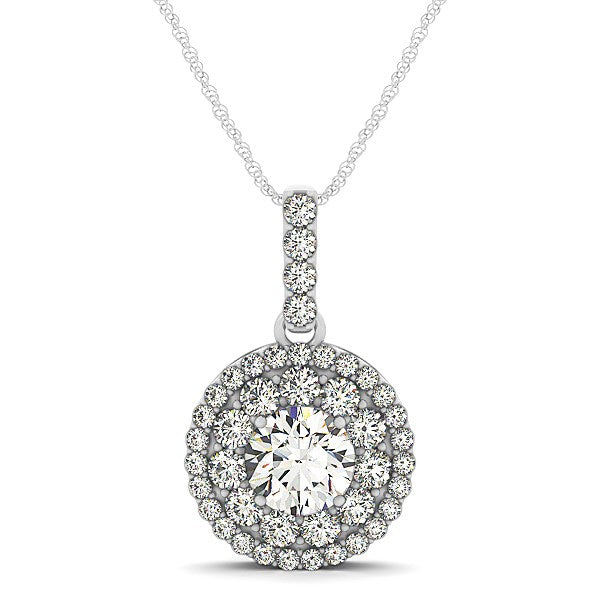 Diamond Halo Round Shape Pendant in 14K White Gold (1 1/4 cttw)