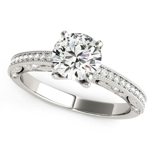 Antique Pronged Round Diamond Engagement Ring in 14K White Gold (1 1/8 cttw)