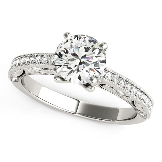 Antique Pronged Round Diamond Engagement Ring in 14K White Gold (1 1/8 cttw)