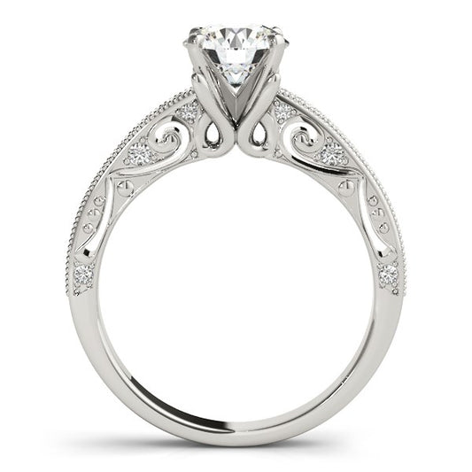 Antique Pronged Round Diamond Engagement Ring in 14K White Gold (1 1/8 cttw)