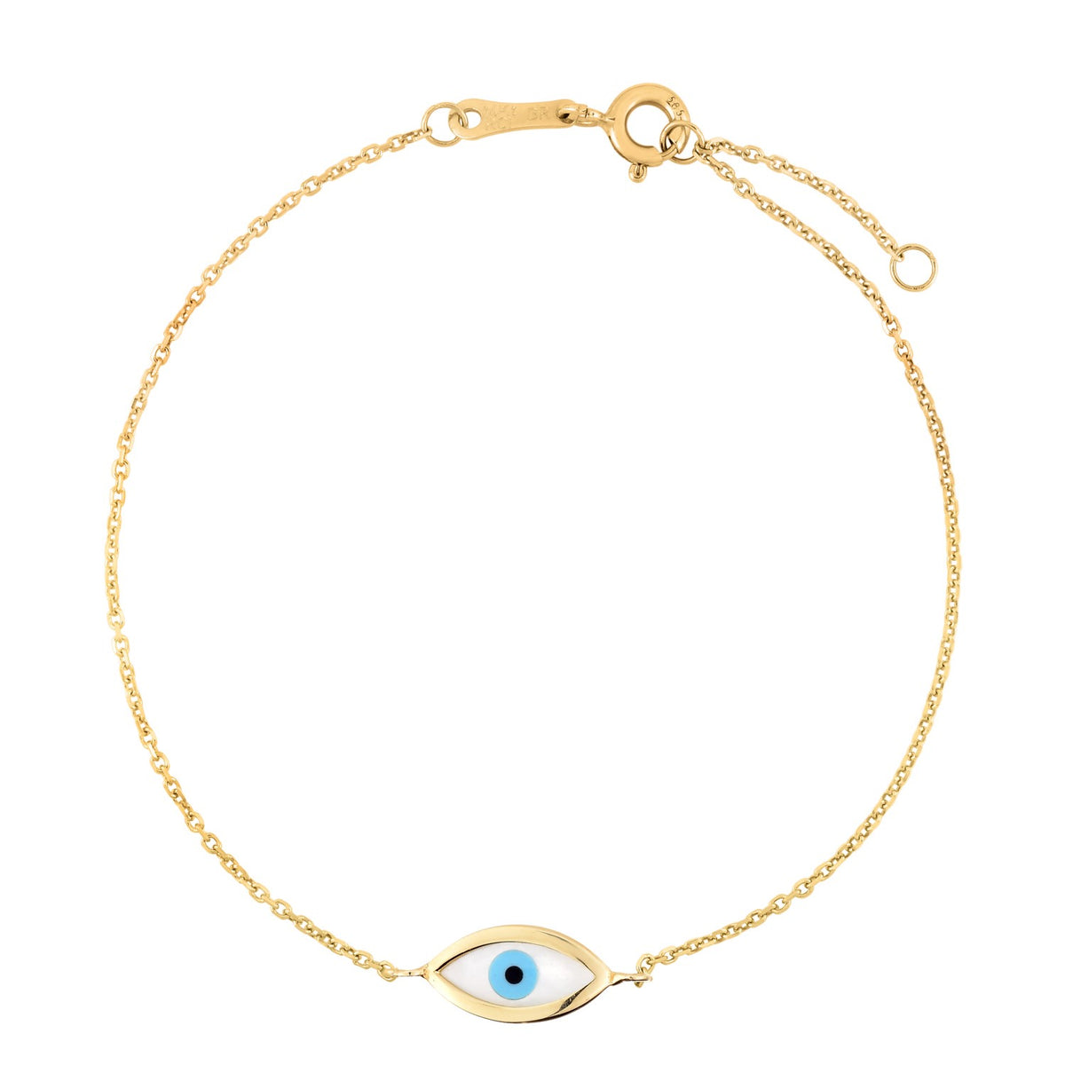 MOP Evil Eye Bracelet in 14K Yellow Gold (1.00 mm)
