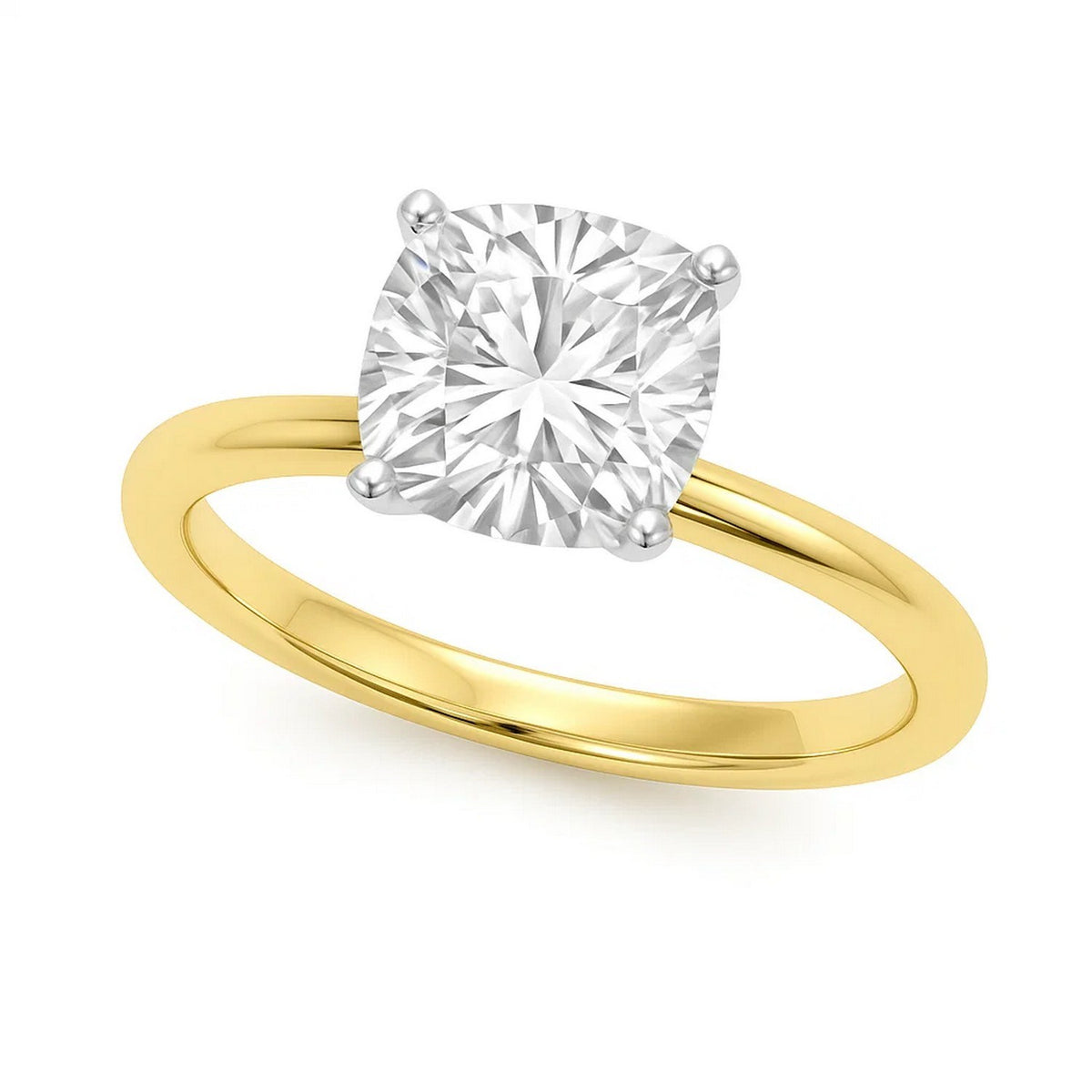 2 Carat Cushion Lab Grown IGI Diamond Solitaire in 10K Yellow Gold G/VS1