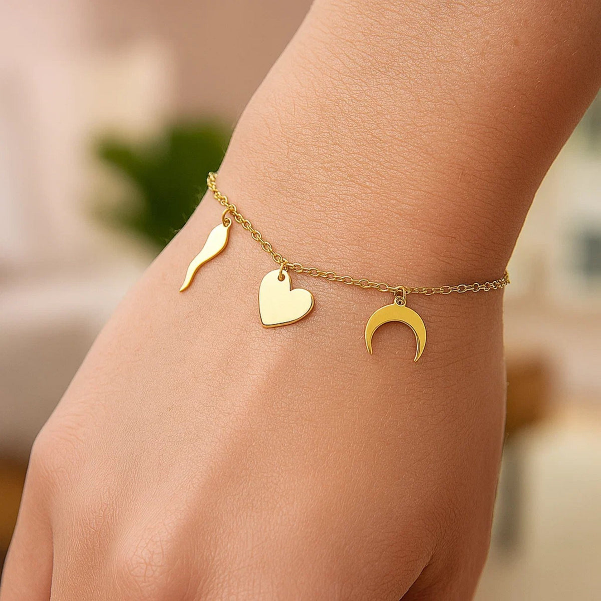 Good Luck Charm Bracelet in 14K Yellow Gold, worn