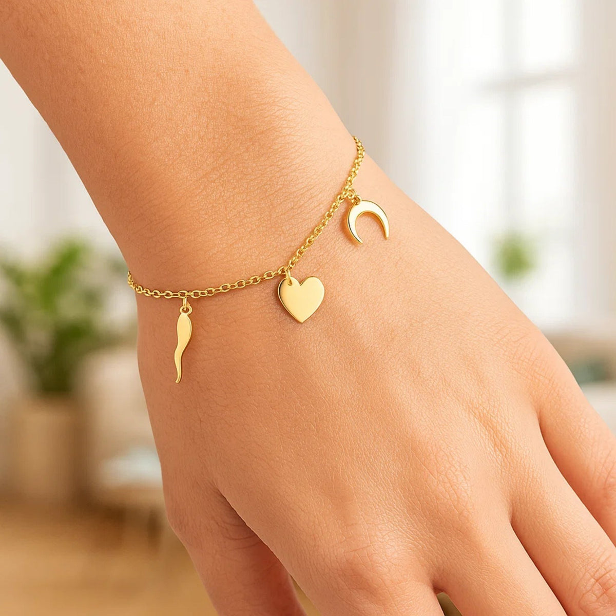 Good Luck Charm Bracelet in 14K Yellow Gold, worn