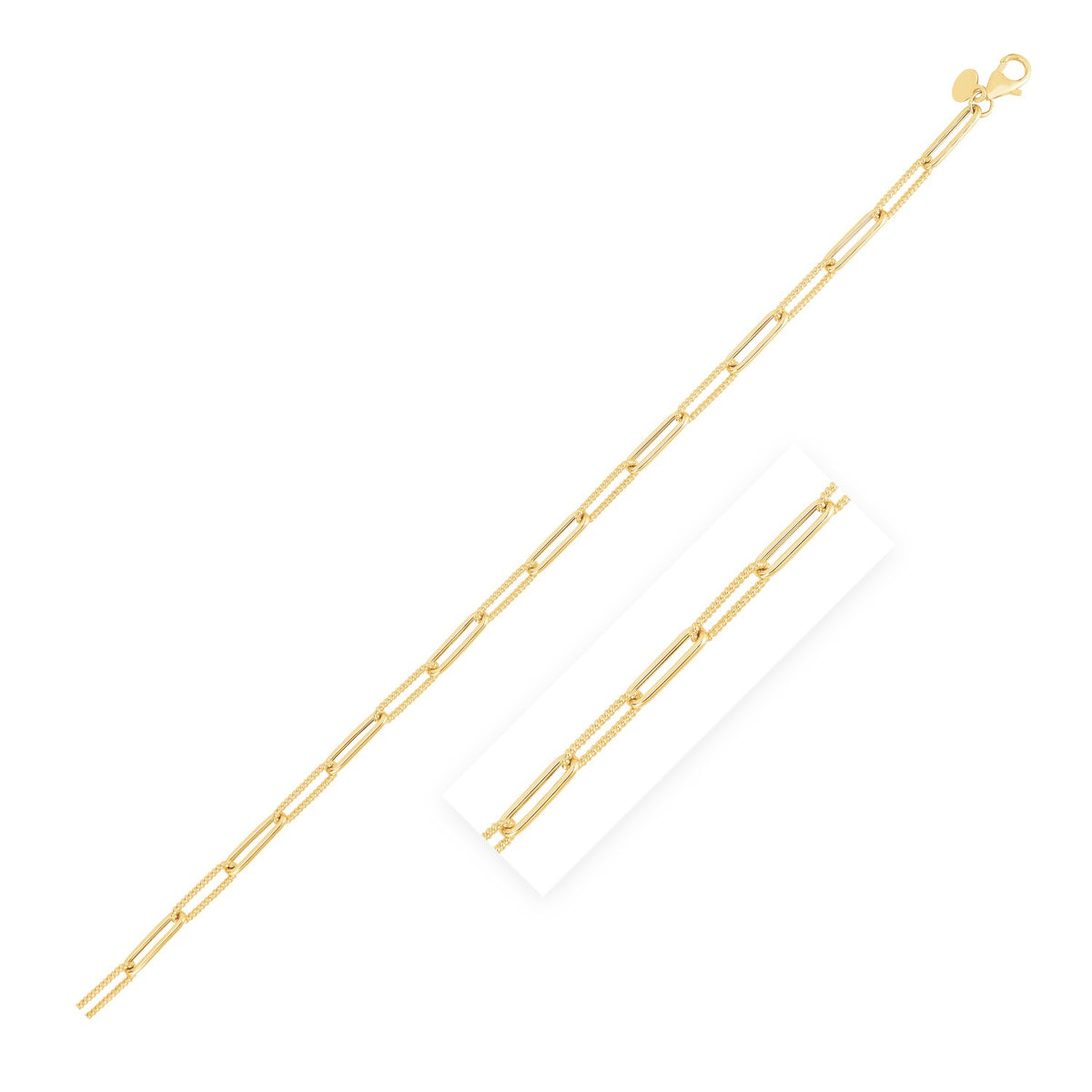 Alternating Bead Paperclip Bracelet in 14K Yellow Gold