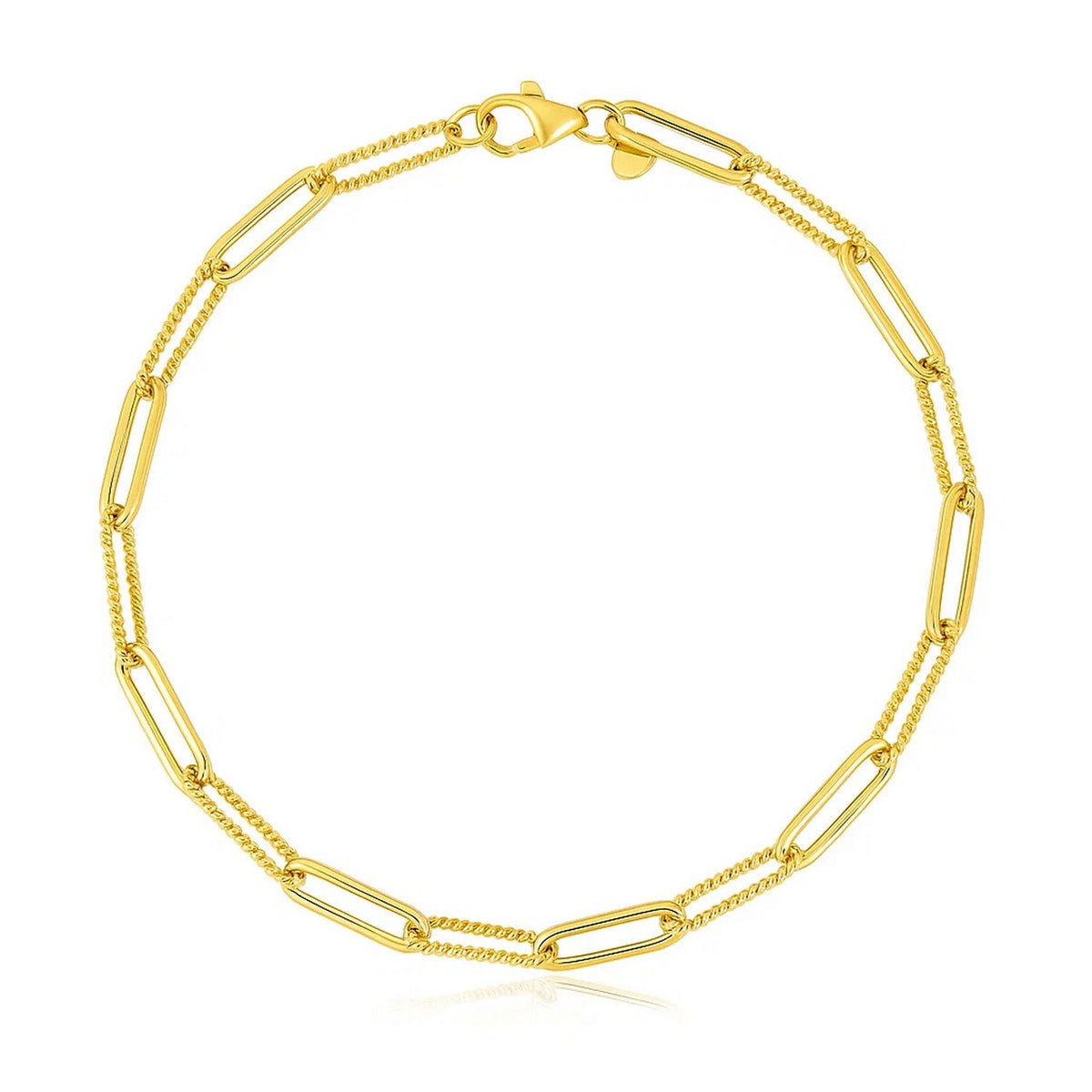 Alternating Bead Paperclip Bracelet in 14K Yellow Gold
