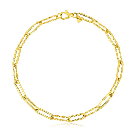 Alternating Bead Paperclip Bracelet in 14K Yellow Gold