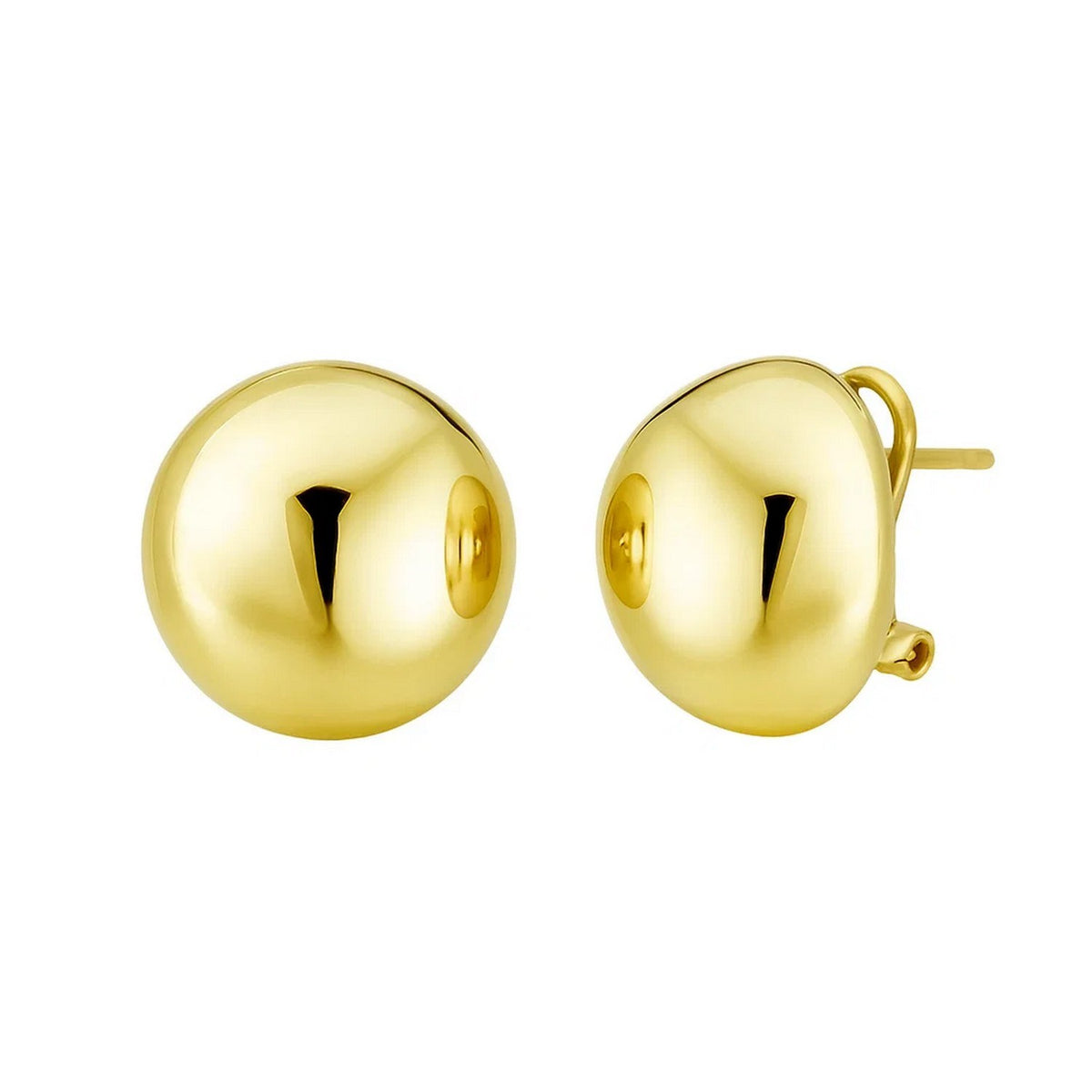 Puffed Button Omega Earrings in Yellow Gold-Plated Silver