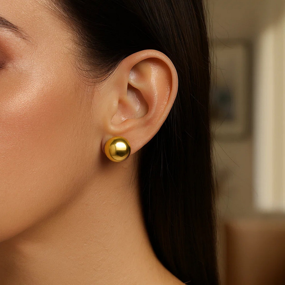 Puffed Button Omega Earrings in Yellow Gold-Plated Silver