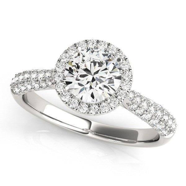 Halo Diamond Engagement Ring with Pave Band in 14K White Gold (1 1/3 cttw)